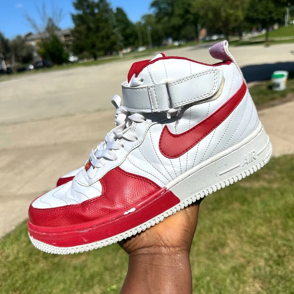 Nike Air Force 1 Fusion Jordan Mid Men's Athletic Shoes Size 9 White Varsity Red